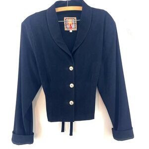 Vtg Desert West Womens Black Blazer Jacket XL Western Style Tie Back Peplum USA